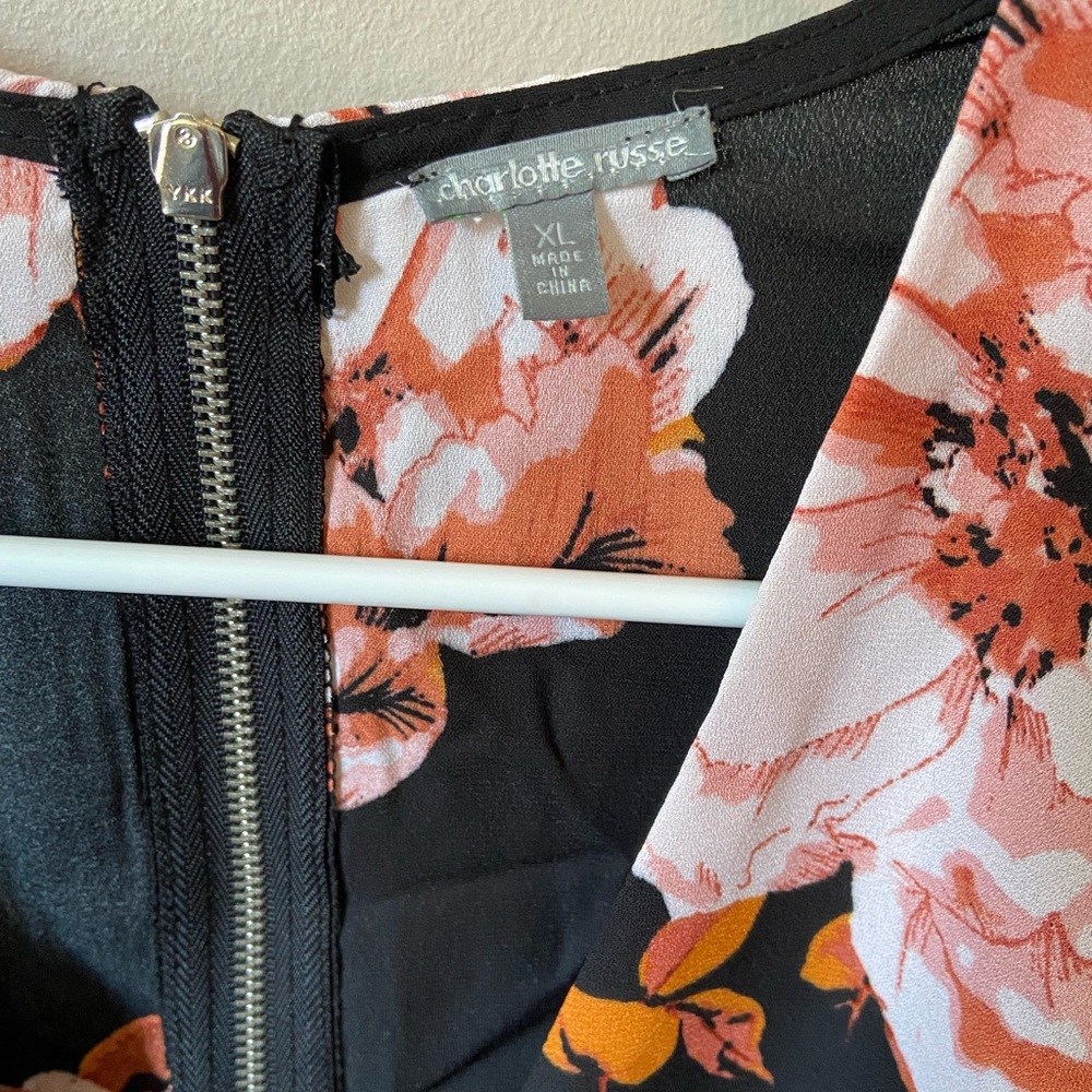 Charlotte Russe Black/Orange Floral Crop Top Sz XL - Picture 6 of 11